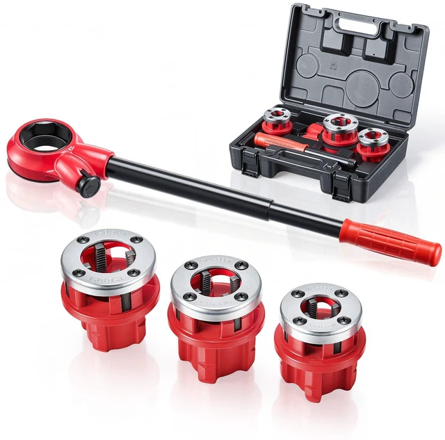 Main image of VEVOR Ratchet Pipe Threader Kit with 3 Dies, 1/2" BSPT, 3/4" BSPT, 1" BSPT Manual Ratcheting Pipe Threading Tool, Portable Pipes Threader Set with Toolbox for Plumbing Installation & Repair