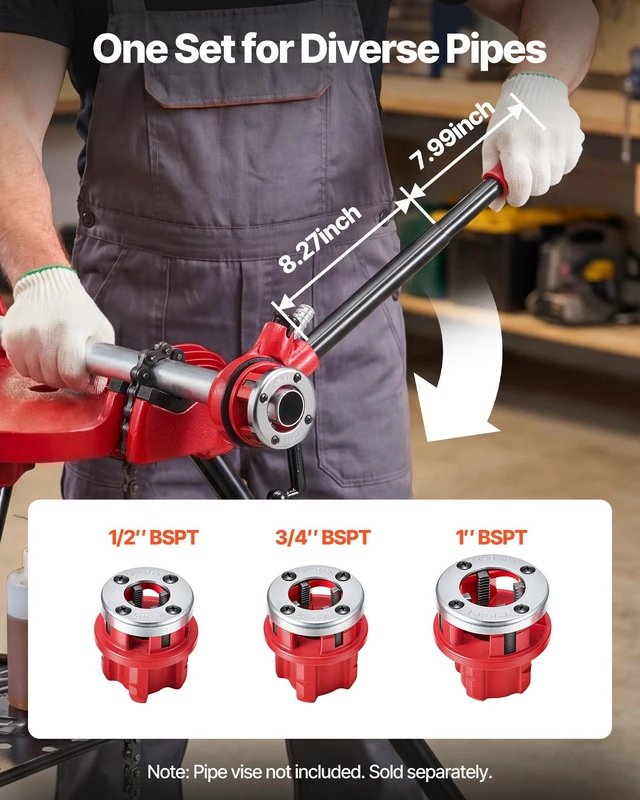 Alt view image 2 of 8 - VEVOR Ratchet Pipe Threader Kit with 3 Dies, 1/2" BSPT, 3/4" BSPT, 1" BSPT Manual Ratcheting Pipe Threading Tool, Portable Pipes Threader Set with Toolbox for Plumbing Installation & Repair