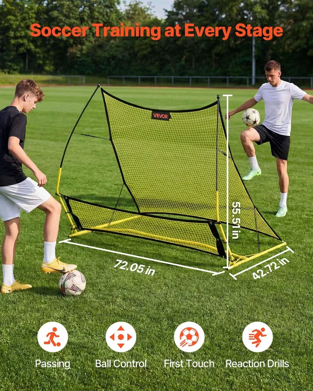 Alt view image 2 of 8 - VEVOR Soccer Rebounder Net, 2-in-1 Soccer Goal Rebounder, Thickened Fiberglass Poles Iron Pipe for Team Solo Control, Passing Practice, Easy Setup Ball Training Equipment for Teens & Adults, 72" x 43"