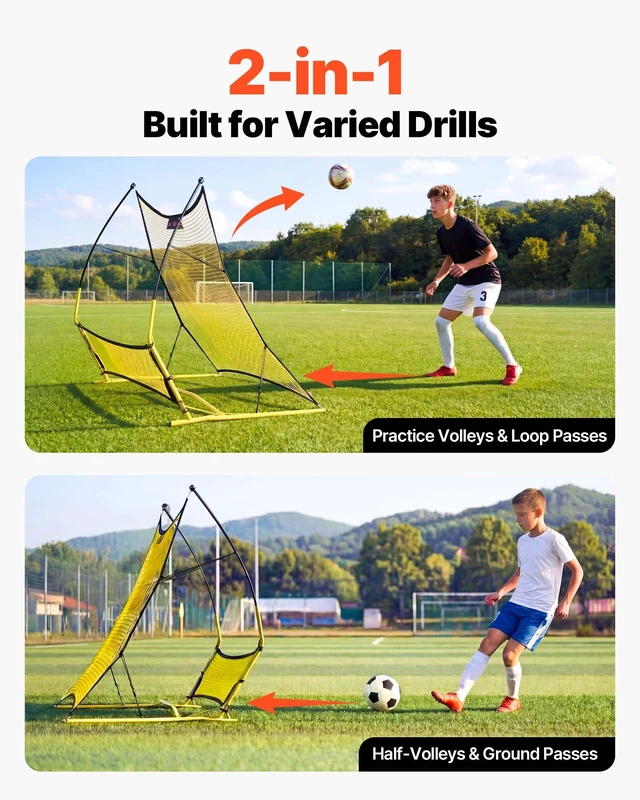 Alt view image 3 of 8 - VEVOR Soccer Rebounder Net, 2-in-1 Soccer Goal Rebounder, Thickened Fiberglass Poles Iron Pipe for Team Solo Control, Passing Practice, Easy Setup Ball Training Equipment for Teens & Adults, 72" x 43"
