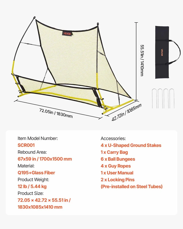 Alt view image 7 of 8 - VEVOR Soccer Rebounder Net, 2-in-1 Soccer Goal Rebounder, Thickened Fiberglass Poles Iron Pipe for Team Solo Control, Passing Practice, Easy Setup Ball Training Equipment for Teens & Adults, 72" x 43"