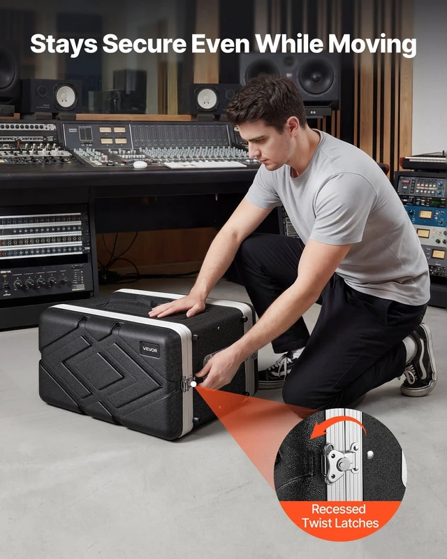 Alt view image 5 of 8 - VEVOR 6U Rack Case, 14 in Depth, Server Rack Cabinet Shallow with ABS Construction, Recessed Twist Latches, Detachable Front & Back Cover, Easy Installation, for Amplifier, 11.4 in Internal Depth