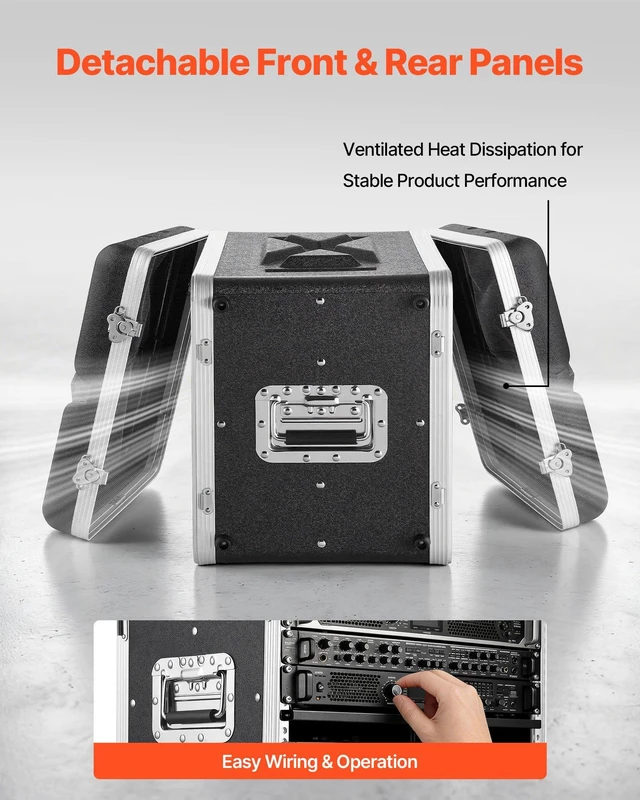 Alt view image 3 of 8 - VEVOR 8U Rack Case, 14 in Depth, Server Rack Cabinet Shallow with ABS Construction, Recessed Twist Latches, Detachable Front & Back Cover, Easy Installation, for Amplifier, 11.4 in Internal Depth