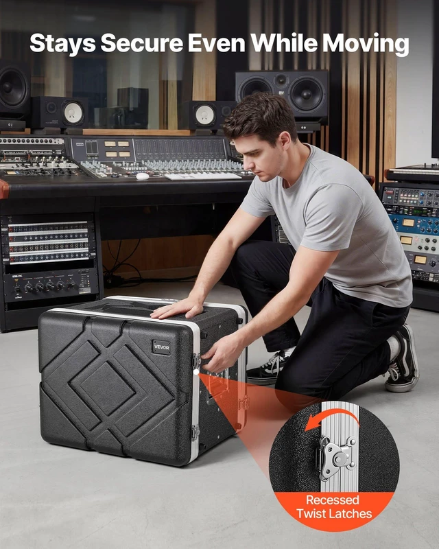 Alt view image 5 of 8 - VEVOR 8U Rack Case, 14 in Depth, Server Rack Cabinet Shallow with ABS Construction, Recessed Twist Latches, Detachable Front & Back Cover, Easy Installation, for Amplifier, 11.4 in Internal Depth