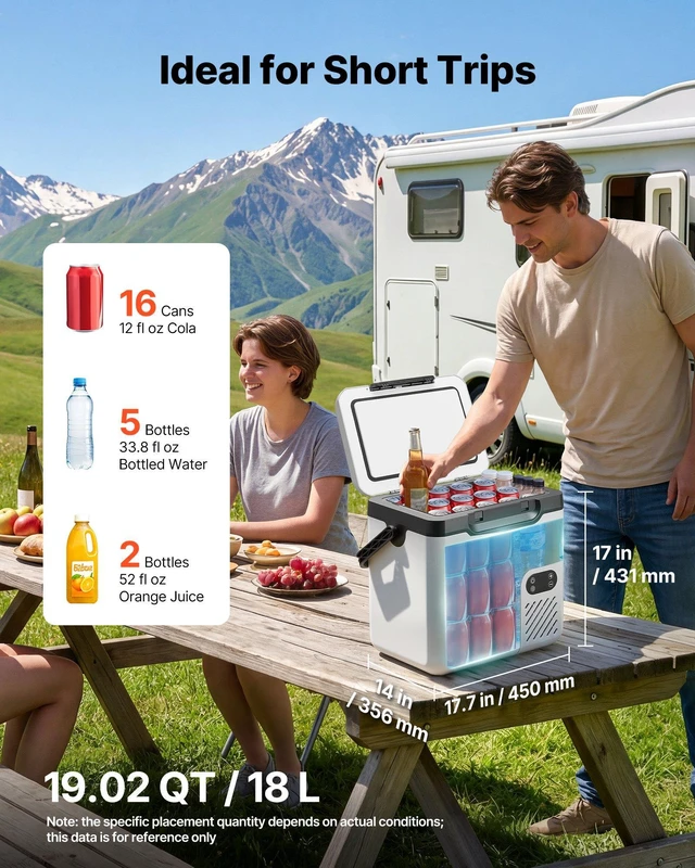 Alt view image 2 of 8 - VEVOR 12 Volt Refrigerator, 19 QT/ 18L Car Fridge, Portable Electric Freezer Compressor with Handle, 12V/24V DC 100-240V AC, -4 to 68/ -20 to 20, for Truck Van RV SUV Boat Travel Camping
