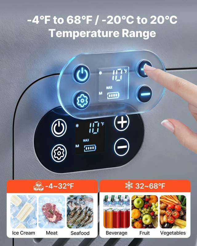 Alt view image 3 of 8 - VEVOR 12 Volt Refrigerator, 19 QT/ 18L Car Fridge, Portable Electric Freezer Compressor with Handle, 12V/24V DC 100-240V AC, -4 to 68/ -20 to 20, for Truck Van RV SUV Boat Travel Camping