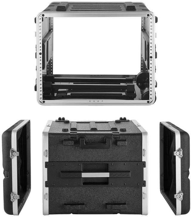 Main image of VEVOR 8U Rack Case, Standard 19 in Depth, Rolling Server Cabinet with Wheels, ABS Construction, Retractable Handle, Latches, for Amplifier (7U Rack Space + 1U Wheel Space), 18.4 in Internal Depth