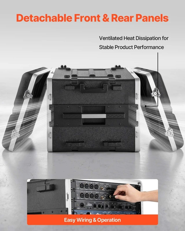 Alt view image 3 of 8 - VEVOR 8U Rack Case, Standard 19 in Depth, Rolling Server Cabinet with Wheels, ABS Construction, Retractable Handle, Latches, for Amplifier (7U Rack Space + 1U Wheel Space), 18.4 in Internal Depth