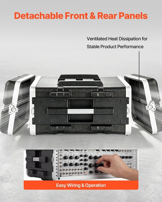 Alt view image 3 of 8 - VEVOR 4U Rack Case, Standard 19 in Depth, Server Rack Cabinet with ABS Construction, Recessed Twist Latches, Detachable Front & Back Cover, Easy Installation, for Amplifiers, 18.4 in Internal Depth