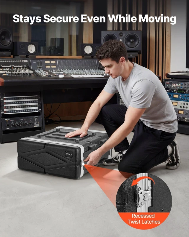 Alt view image 5 of 8 - VEVOR 4U Rack Case, Standard 19 in Depth, Server Rack Cabinet with ABS Construction, Recessed Twist Latches, Detachable Front & Back Cover, Easy Installation, for Amplifiers, 18.4 in Internal Depth