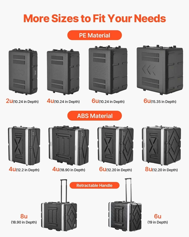 Alt view image 7 of 8 - VEVOR 4U Rack Case, Standard 19 in Depth, Server Rack Cabinet with ABS Construction, Recessed Twist Latches, Detachable Front & Back Cover, Easy Installation, for Amplifiers, 18.4 in Internal Depth
