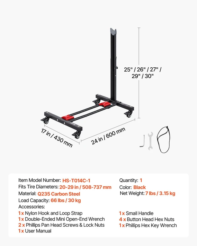 Alt view image 7 of 8 - VEVOR Bike Stand, Freestanding Vertical & Horizontal Bike Storage Rack, with Lockable Casters, Height Adjustable Carbon Steel Upright Garage Bicycle Floor Stand, for 20-29 in Wheel Diameters, Black