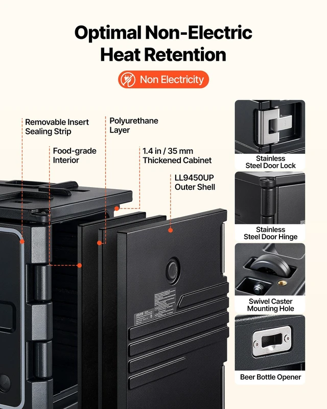 Alt view image 3 of 8 - VEVOR Insulated Food Pan Carrier, 82 Qt Non-Electrical Food Warmer, with Wheel & 304 Stainless Steel Latch, LLDPE Stackable Hot Box, for Various Pan Sizes(NOT Included), Fit Catering BBQ Event(Black)