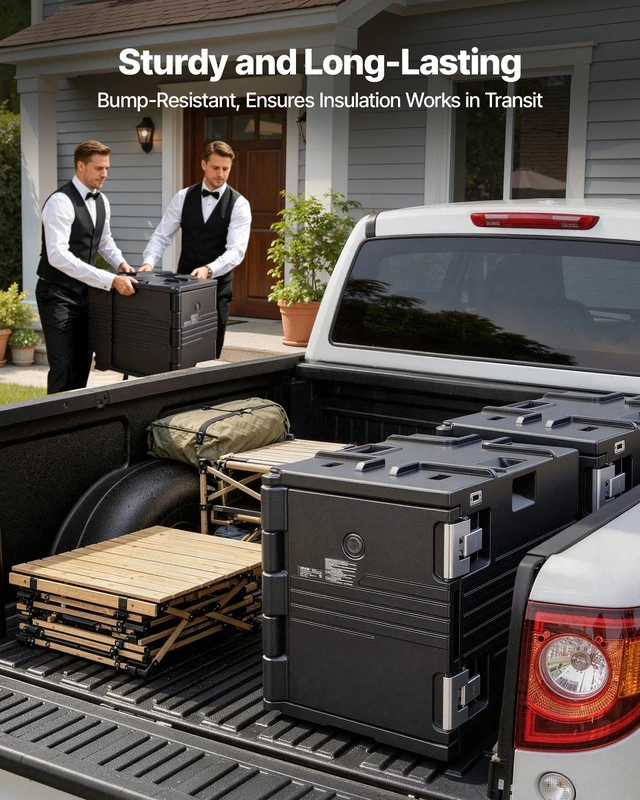 Alt view image 6 of 8 - VEVOR Insulated Food Pan Carrier, 82 Qt Non-Electrical Food Warmer, with Wheel & 304 Stainless Steel Latch, LLDPE Stackable Hot Box, for Various Pan Sizes(NOT Included), Fit Catering BBQ Event(Black)