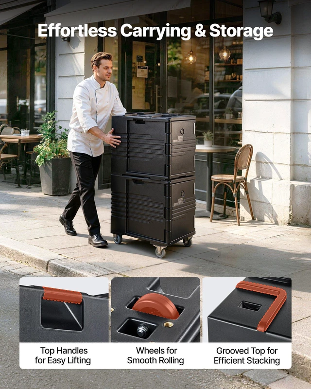 Alt view image 5 of 8 - VEVOR Insulated Food Pan Carrier, 82 Qt Non-Electrical Food Warmer, with Wheel & 304 Stainless Steel Latch, LLDPE Stackable Hot Box, for Various Pan Sizes(NOT Included), Fit Catering BBQ Event(Black)