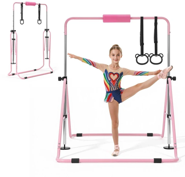 Main image of VEVOR Gymnastic Bars for Kids, 140 lbs Capacity Folding Training Kip Bar, Adjustable Height Gymnastic Horizontal Bar for Home, Training Equipment for Indoor and Outdoor, Easy to Assemble, Pink