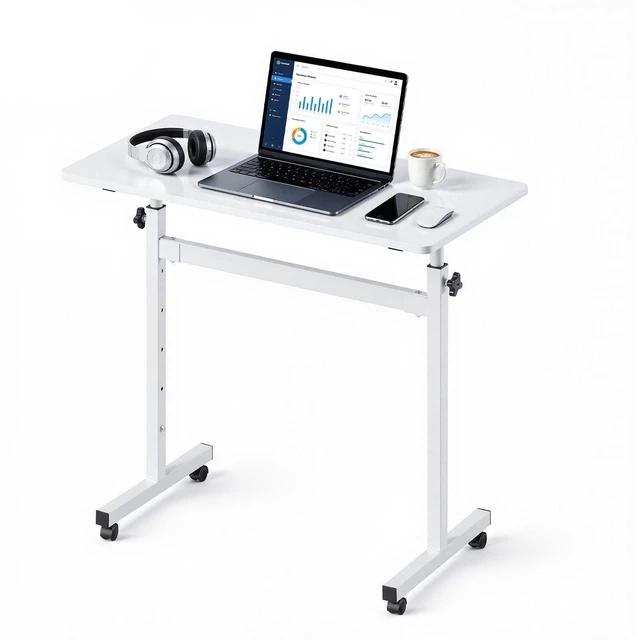 Main image of VEVOR Standing Desk, Adjustable Height Mobile Stand Up Desk with Lockable Casters, 32 x 16 in Small Computer Sit Stand Rolling Workstation with Hook, 55.1 lbs Desktop Capacity, for Home Office, White