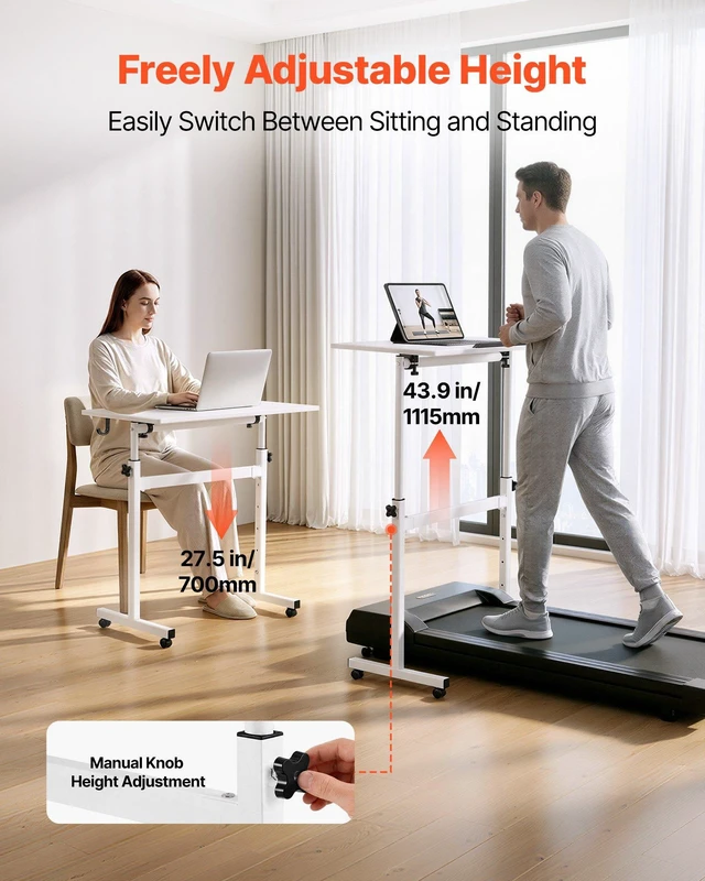 Alt view image 3 of 8 - VEVOR Standing Desk, Adjustable Height Mobile Stand Up Desk 360° Tilting Desktop, 32 x 16 in Small Computer Sit Stand Rolling Workstation w/ Hook, Lockable Casters, 55.1 lbs Capacity for Home Office
