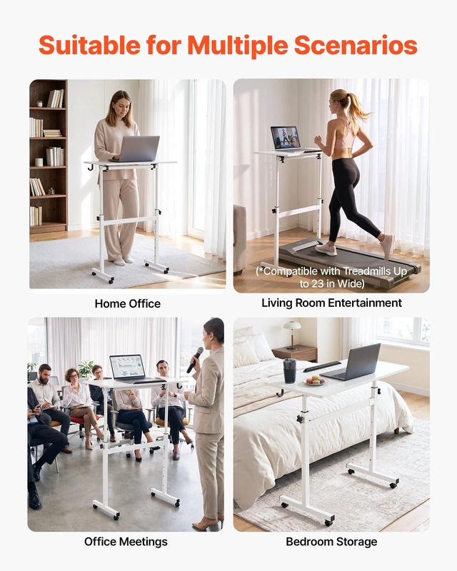 Alt view image 6 of 8 - VEVOR Standing Desk, Adjustable Height Mobile Stand Up Desk 360° Tilting Desktop, 32 x 16 in Small Computer Sit Stand Rolling Workstation w/ Hook, Lockable Casters, 55.1 lbs Capacity for Home Office