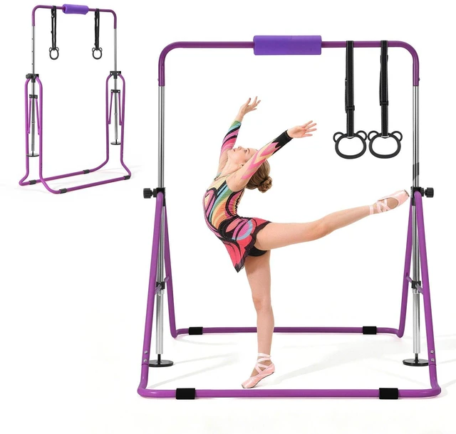 Main image of VEVOR Gymnastic Bars for Kids, 140 lbs Capacity Folding Training Kip Bar, Adjustable Height Gymnastic Horizontal Bar for Home, Training Equipment for Indoor and Outdoor, Easy to Assemble, Purple