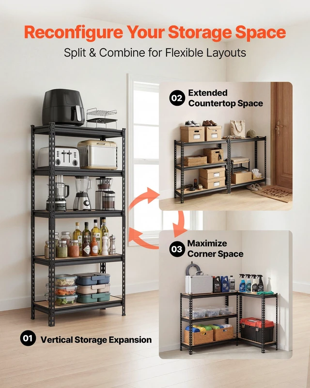 Alt view image 4 of 8 - VEVOR Storage Shelves, 5-Tier Adjustable, 2000 lbs Capacity, Heavy Duty Garage Storage Shelving Unit, Metal Utility Rack Shelf, for Kitchen Pantry Basement Bathroom, 28.35" W x 12.17" D x 59.84" H