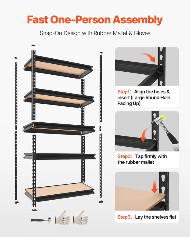 Alt view image 5 of 8 - VEVOR Storage Shelves, 5-Tier Adjustable, 2000 lbs Capacity, Heavy Duty Garage Storage Shelving Unit, Metal Utility Rack Shelf, for Kitchen Pantry Basement Bathroom, 28.35" W x 12.17" D x 59.84" H