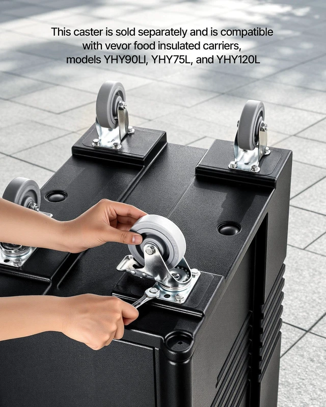 Alt view image 2 of 8 - VEVOR Caster Wheels, 5 Inch Heavy Duty Casters, Compatible with VEVOR Insulated Food Pan Carrier, Set of 4 (2 Swivel with Brake, 2 Rigid)