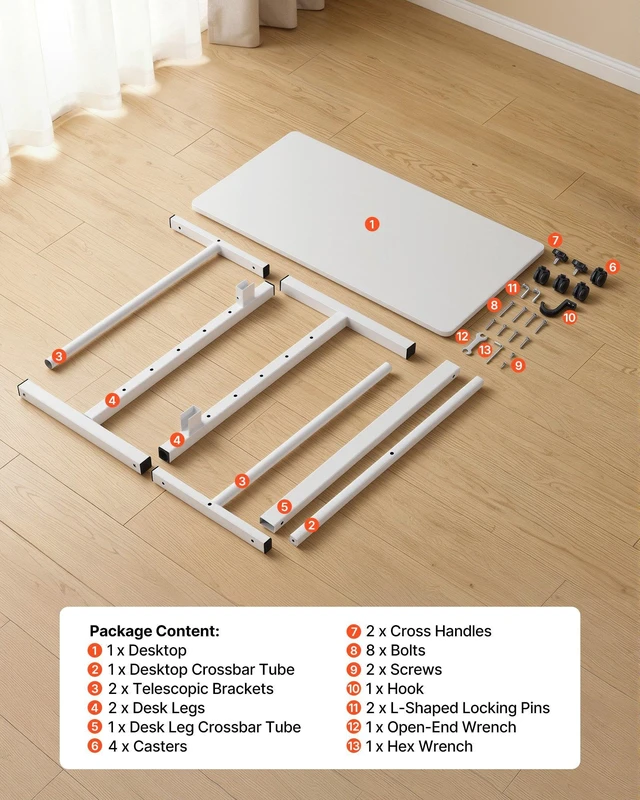 Alt view image 7 of 8 - VEVOR Standing Desk, Adjustable Height Mobile Stand Up Desk with Lockable Casters, 32 x 16 in Small Computer Sit Stand Rolling Workstation with Hook, 55.1 lbs Desktop Capacity, for Home Office, White