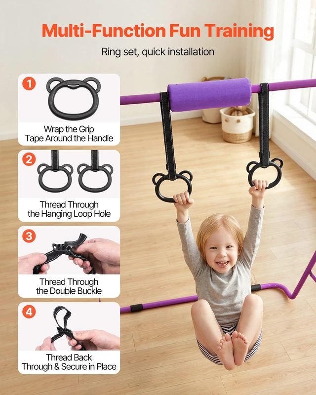 Alt view image 4 of 8 - VEVOR Gymnastic Bars for Kids, 140 lbs Capacity Folding Training Kip Bar, Adjustable Height Gymnastic Horizontal Bar for Home, Training Equipment for Indoor and Outdoor, Easy to Assemble, Purple