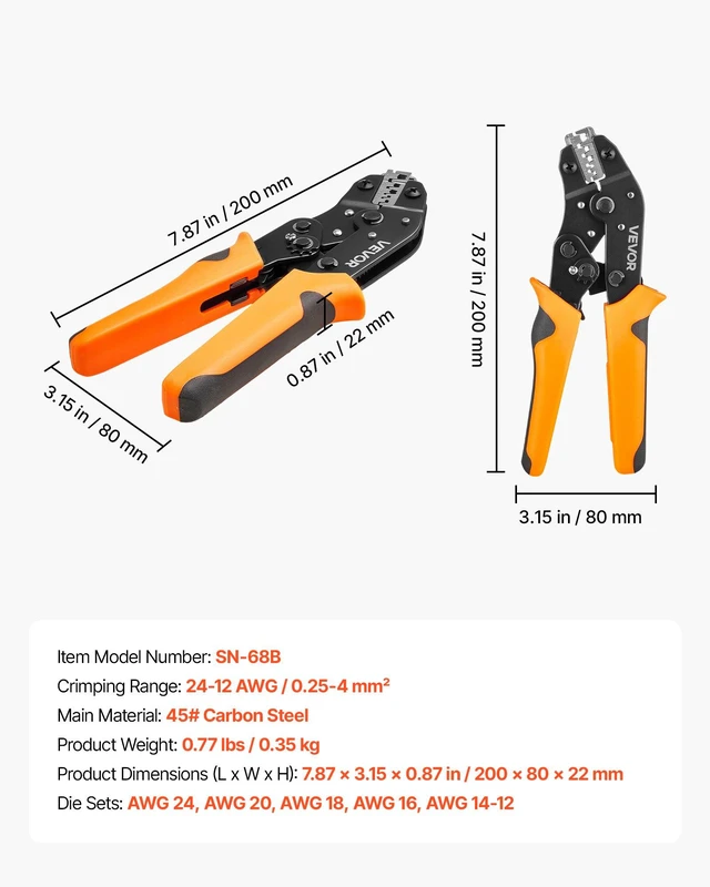 Alt view image 7 of 8 - VEVOR Crimping Tool, 24-12 AWG Ratcheting Wire Crimper Tool, Labor-Saving Electrical Terminal Crimp Pliers with Clear Metric & AWG Markings, Quick Release, Adjustable Pressure for Multiple Terminals