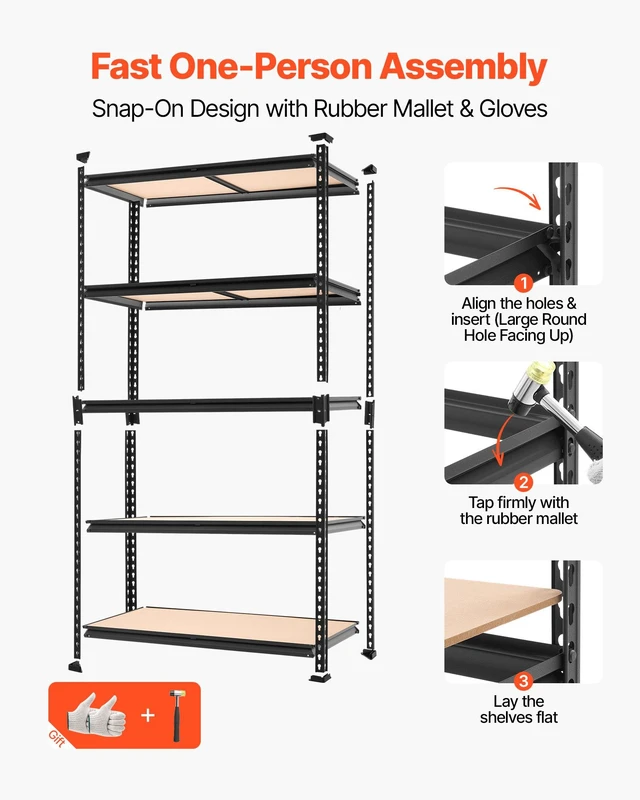 Alt view image 5 of 8 - VEVOR Storage Shelves, 5-Tier Adjustable, 2500 lbs Capacity, Heavy Duty Garage Storage Shelving Unit, Metal Utility Rack Shelf, for Garage Warehouse Basement Kitchen, 40.35" W x 20.35" D x 71.38" H