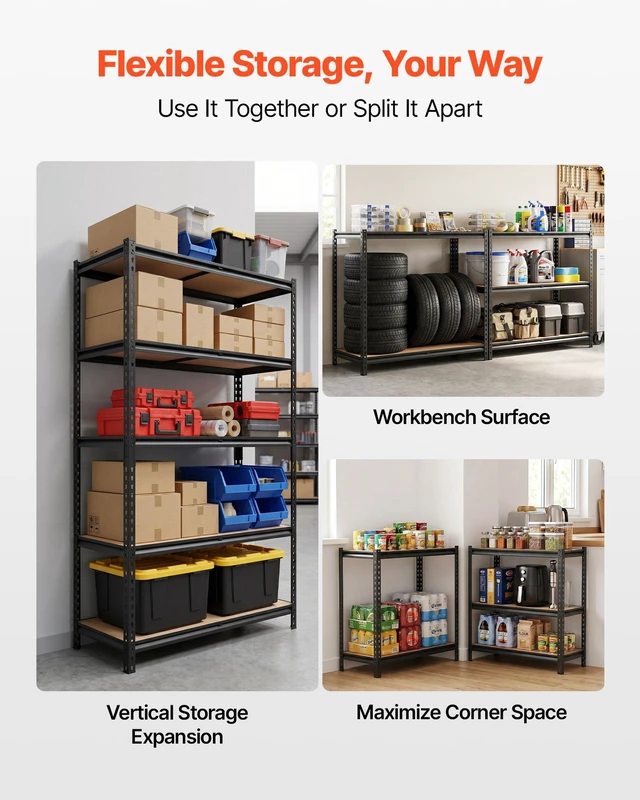 Alt view image 4 of 8 - VEVOR Storage Shelves, 5-Tier Adjustable, 2500 lbs Capacity, Heavy Duty Garage Storage Shelving Unit, Metal Utility Rack Shelf, for Garage Warehouse Basement Kitchen, 40.35" W x 20.35" D x 71.38" H