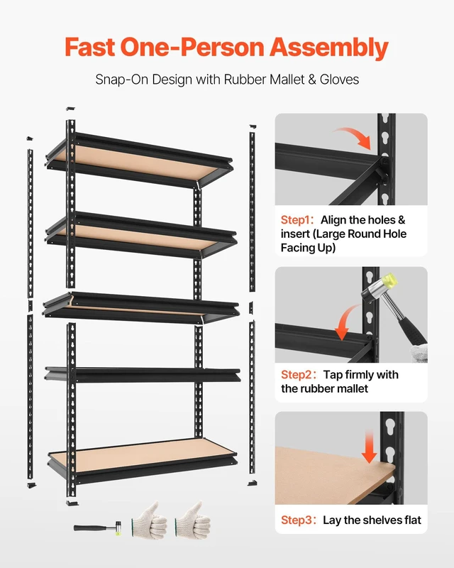 Alt view image 5 of 8 - VEVOR Storage Shelves, 5-Tier Adjustable, 3000 lbs Capacity, Heavy Duty Garage Storage Shelving Unit, Metal Utility Rack Shelf, for Kitchen Pantry Basement Bathroom, 36.34" W x 12.17" D x 71.38" H