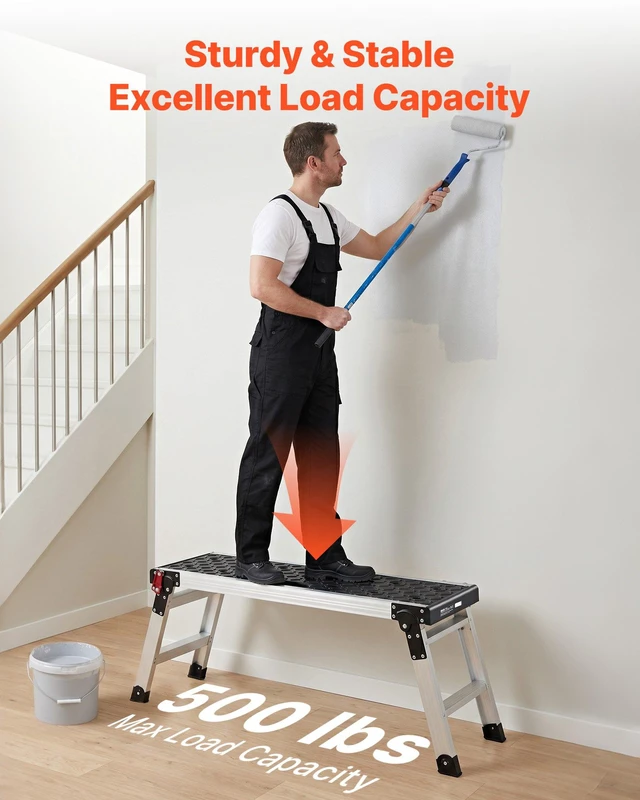 Alt view image 2 of 8 - VEVOR Folding Work Platform, 35.8 x 12.2 in Aluminum Step Stool, 16.5 in Height, 500 lbs Load Capacity, Heavy Duty Platform Ladder with Locks, Portable Work Bench for Painting & Maintenance & Home