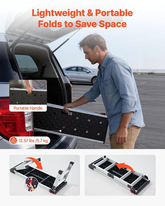 Alt view image 4 of 8 - VEVOR Folding Work Platform, 35.8 x 12.2 in Aluminum Step Stool, 16.5 in Height, 500 lbs Load Capacity, Heavy Duty Platform Ladder with Locks, Portable Work Bench for Painting & Maintenance & Home