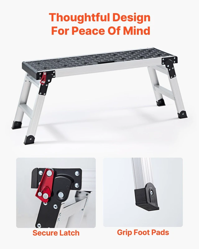 Alt view image 5 of 8 - VEVOR Folding Work Platform, 35.8 x 12.2 in Aluminum Step Stool, 16.5 in Height, 500 lbs Load Capacity, Heavy Duty Platform Ladder with Locks, Portable Work Bench for Painting & Maintenance & Home