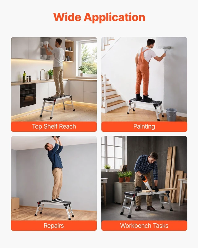 Alt view image 6 of 8 - VEVOR Folding Work Platform, 35.8 x 12.2 in Aluminum Step Stool, 16.5 in Height, 500 lbs Load Capacity, Heavy Duty Platform Ladder with Locks, Portable Work Bench for Painting & Maintenance & Home