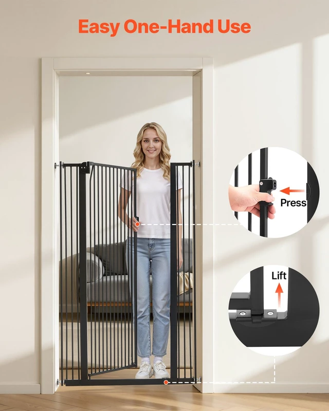 Alt view image 5 of 8 - VEVOR Extra Tall Pet Gate for Cats, 29-41 in Adjustable Width, 56 in High Dog Gate, with Pressure Mount Kit and Wall Mount Kit, 1.3 in Narrow Bar Spacing, for Stairs, Doorways, and House, Black