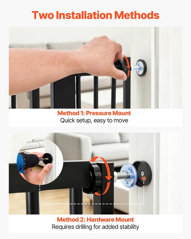 Alt view image 7 of 8 - VEVOR Extra Tall Pet Gate for Cats, 29-41 in Adjustable Width, 56 in High Dog Gate, with Pressure Mount Kit and Wall Mount Kit, 1.3 in Narrow Bar Spacing, for Stairs, Doorways, and House, Black