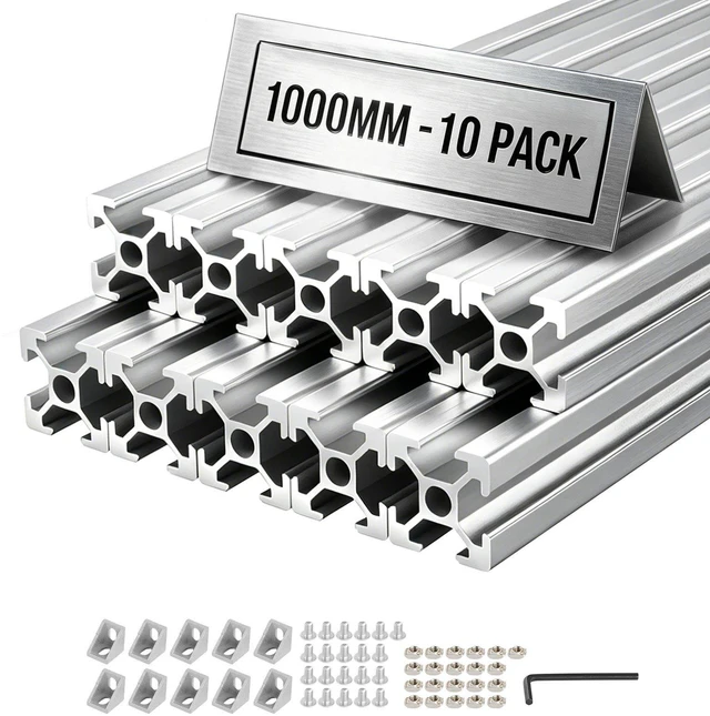 Main image of VEVOR 10PCS 2020 Aluminum Extrusion Profile, 39.37 Inch 1000 mm, T Slot European Standard Anodized Linear Rail, High-Strength Extruded Aluminum Rail, for 3D Printer Parts and CNC DIY Workbench, Silver