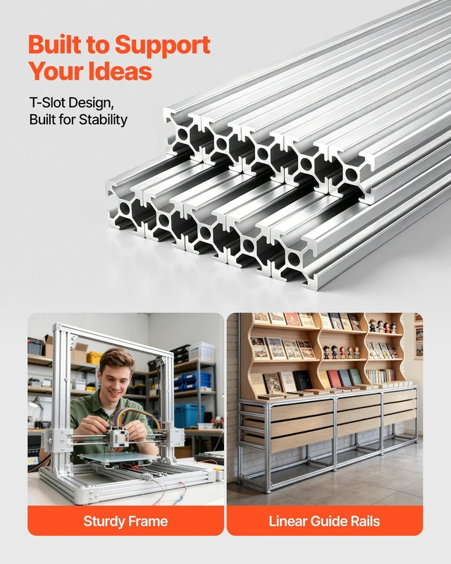 Alt view image 5 of 8 - VEVOR 10PCS 2020 Aluminum Extrusion Profile, 39.37 Inch 1000 mm, T Slot European Standard Anodized Linear Rail, High-Strength Extruded Aluminum Rail, for 3D Printer Parts and CNC DIY Workbench, Silver