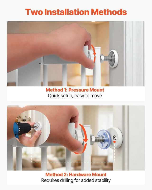 Alt view image 7 of 8 - VEVOR Extra Tall Pet Gate for Cats, 29-41 in Adjustable Width, 56 in High Dog Gate, with Pressure Mount Kit and Wall Mount Kit, 1.3 in Narrow Bar Spacing, for Stairs, Doorways, and House, White