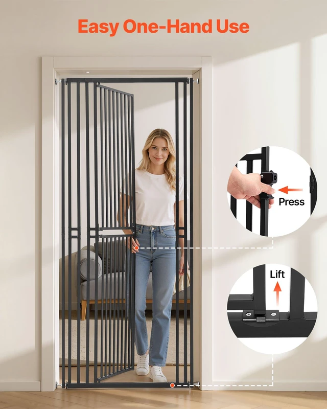 Alt view image 5 of 8 - VEVOR Extra Tall Pet Gate for Cats, 28-34 in Adjustable Width, 78.7 in High Dog Gate, with Pressure Mount Kit and Wall Mount Kit, 1.2 in Narrow Bar Spacing, for Stairs, Doorways, and House, Black