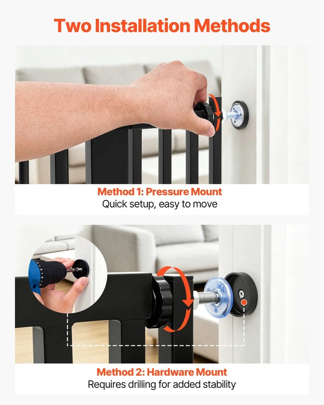 Alt view image 7 of 8 - VEVOR Extra Tall Pet Gate for Cats, 28-34 in Adjustable Width, 78.7 in High Dog Gate, with Pressure Mount Kit and Wall Mount Kit, 1.2 in Narrow Bar Spacing, for Stairs, Doorways, and House, Black