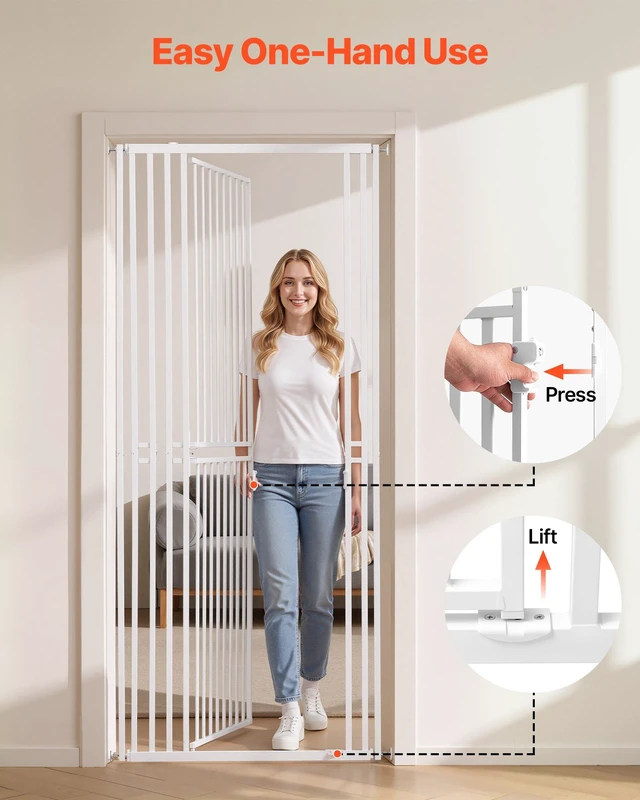 Alt view image 5 of 8 - VEVOR Extra Tall Pet Gate for Cats, 28-34 in Adjustable Width, 78.7 in High Dog Gate, with Pressure Mount Kit and Wall Mount Kit, 1.2 in Narrow Bar Spacing, for Stairs, Doorways, and House, White