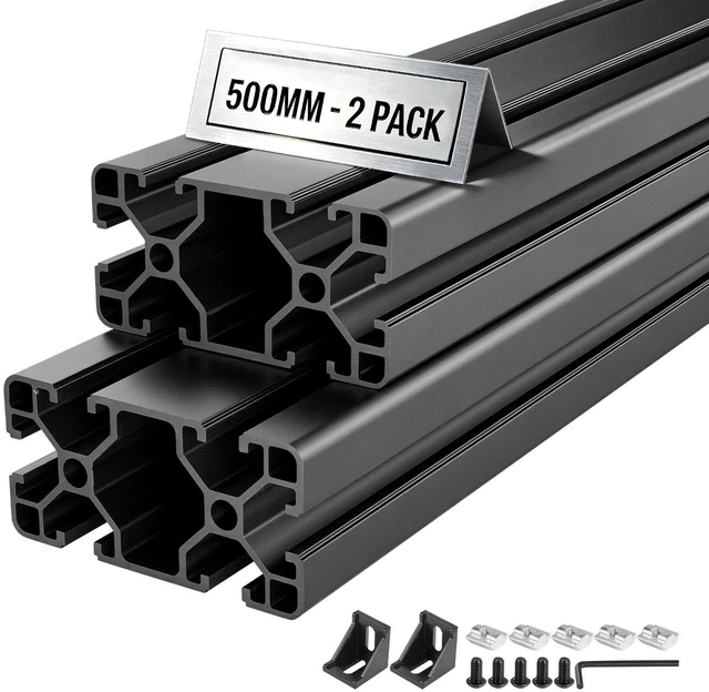 Main image of VEVOR 2PCS 4080 Aluminum Extrusion Profile, 19.69 Inch 500 mm, T Slot European Standard Anodized Linear Rail, High-Strength Extruded Aluminum Rail, for 3D Printer Parts and CNC DIY Workbench, Black