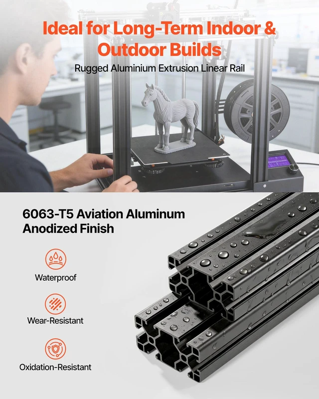 Alt view image 2 of 8 - VEVOR 2PCS 4080 Aluminum Extrusion Profile, 19.69 Inch 500 mm, T Slot European Standard Anodized Linear Rail, High-Strength Extruded Aluminum Rail, for 3D Printer Parts and CNC DIY Workbench, Black