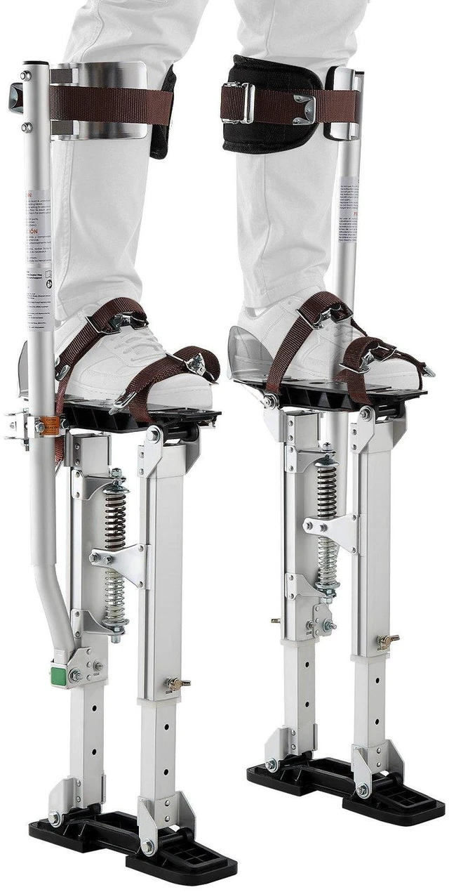 Main image of VEVOR Drywall Stilts, 16.124.1 in Adjustable Aluminum Painter Stilts, 228 lbs Load Capacity, Non-Slip Rubber Feet, Dual Spring Shock Absorption, Comfortable Leg Straps for Painting, Decoration,Silver