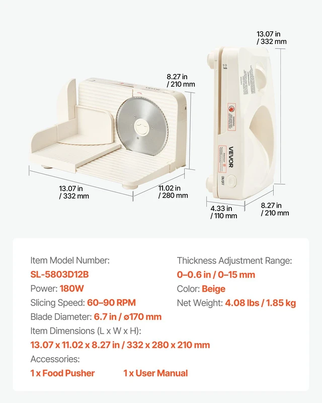 Alt view image 7 of 8 - VEVOR Meat Slicer, 6.7" Foldable Electric Cutter with Dual Security Lock, 0-0.59" Adjustable Thickness, Easy to Clean, 180W Home Food-Slicer for Frozen Meat, Ham, Baguett, Steak