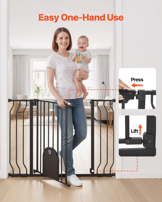 Alt view image 5 of 8 - VEVOR Baby Gate for Stairs, 29.5-43 in Adjustable Width, Baby Gate with Adjustable Cat Door, with Pressure Mount Kit and Wall Mount Kit, Secure Metal Pet Door for Stairs, Doorways, and House, Black